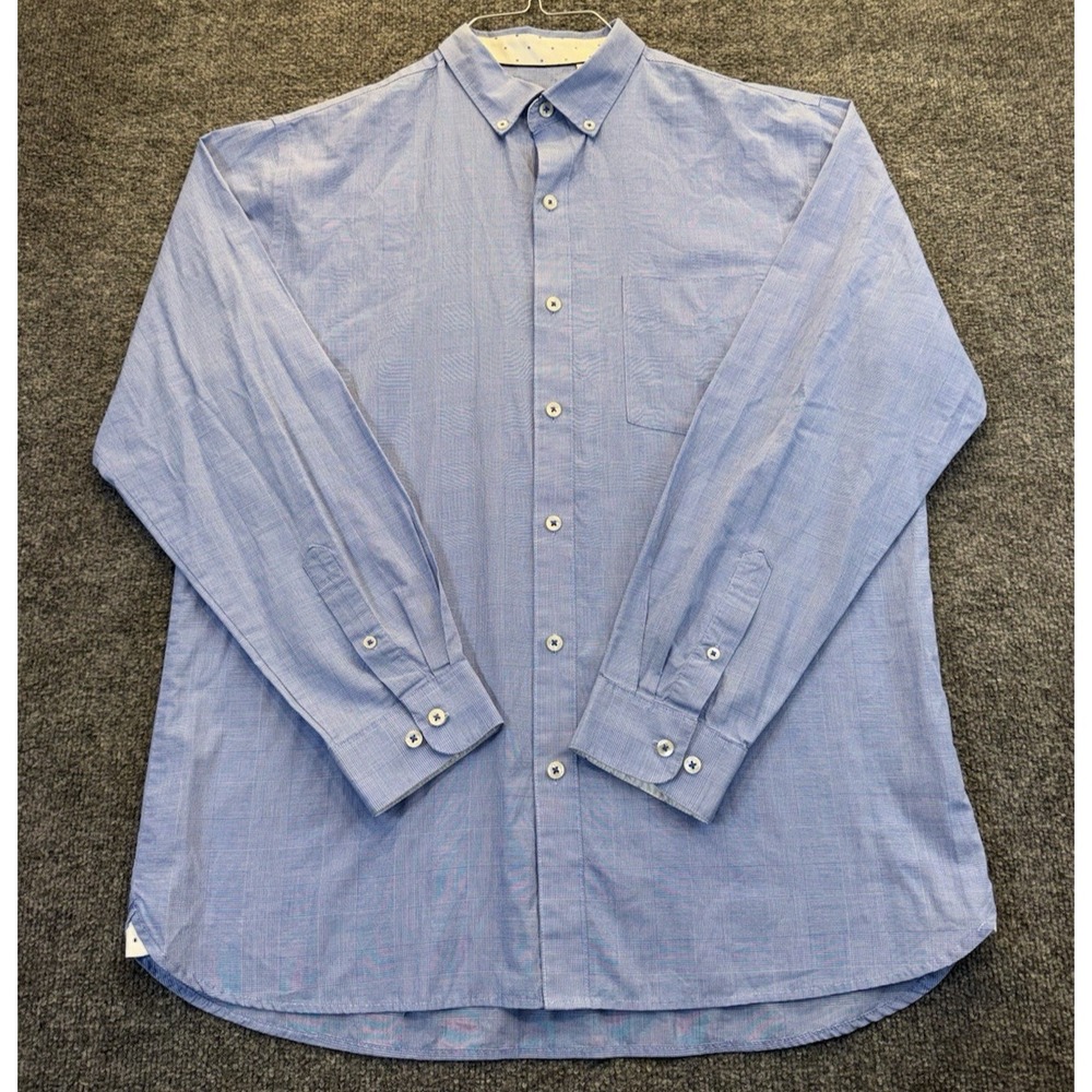 Van Heusen Men's 16-16.5 Large Blue Plaid Classic Fit Button Down Dress Shirt